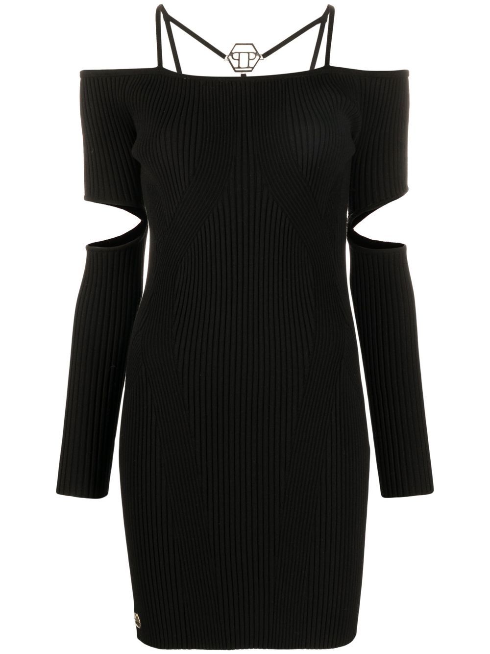 Philipp Plein cut-out ribbed mini dress - Black