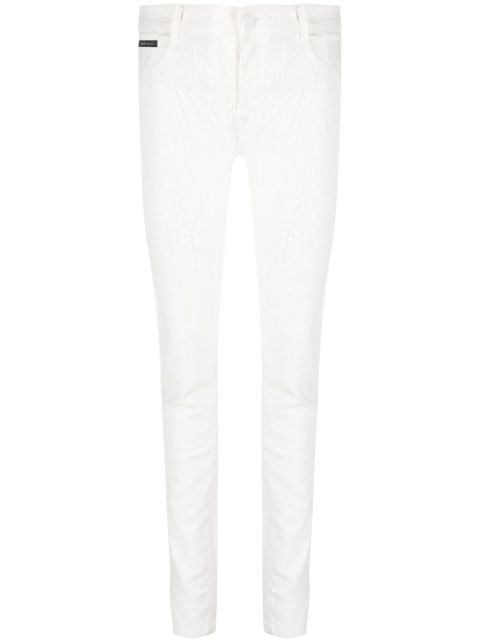 Philipp Plein crackle-textured denim leggings Women