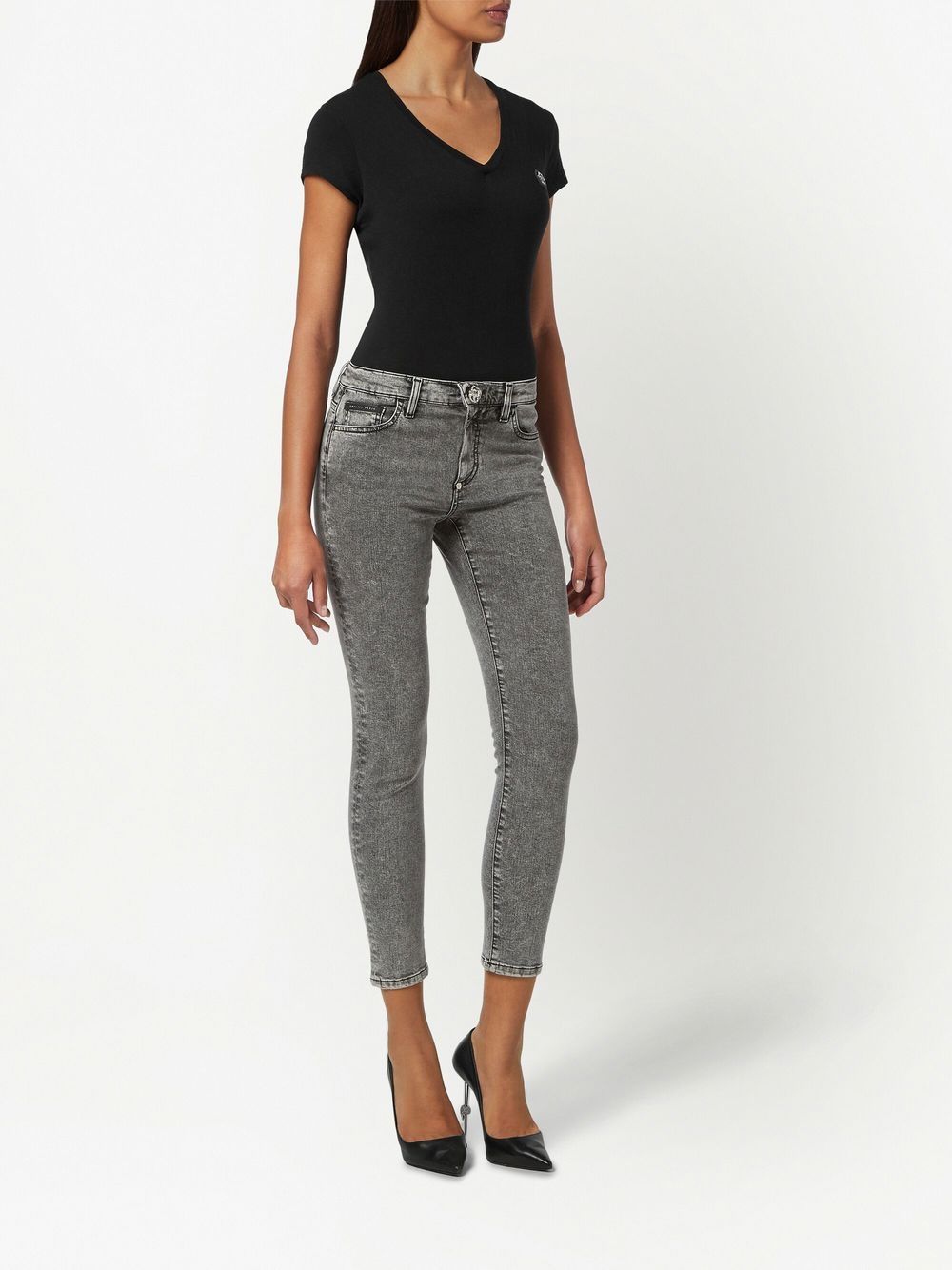 Shop Philipp Plein Cropped Skinny-cut Jeans In Grey