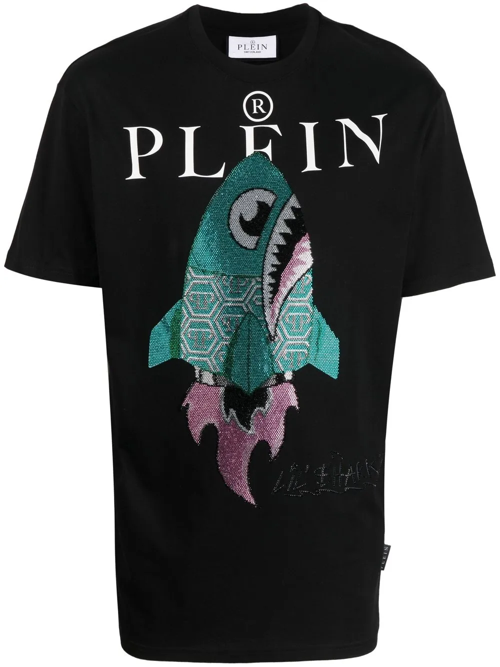 

Philipp Plein playera con logo estampado y detalles en strass - Negro