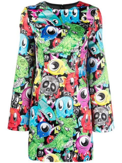 Philipp Plein graphic-print long-sleeve dress Women