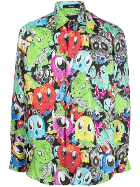 Philipp Plein Camisa de seda com estampa gráfica Monsters
