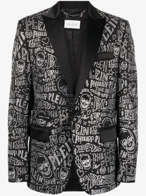 Philipp Plein velvet blazer lord fit Skull and Plein with crystals