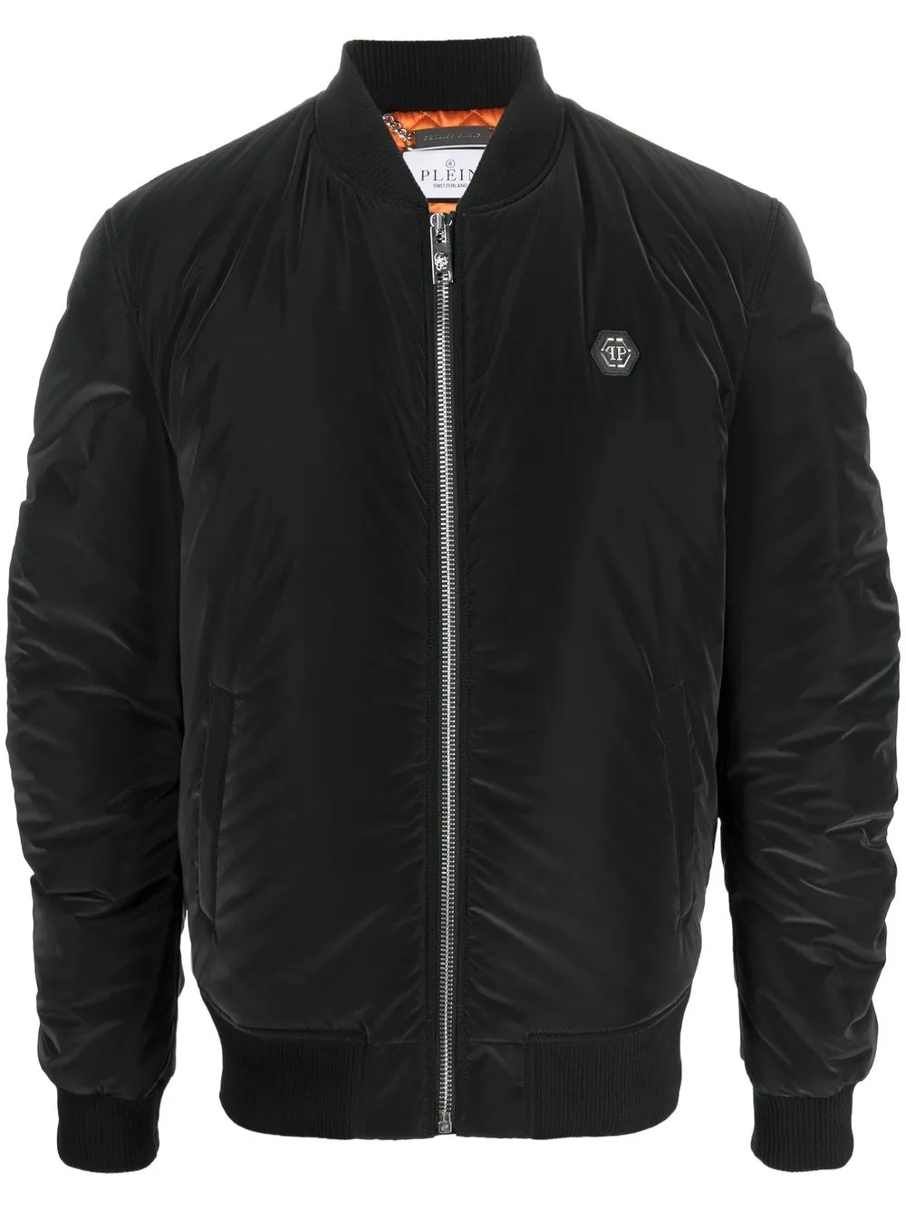 

Philipp Plein chamarra bomber capitonada con logo estampado - Negro