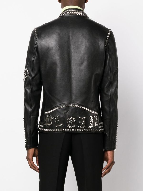 Philipp Plein Studded Leather Biker Jacket - Farfetch