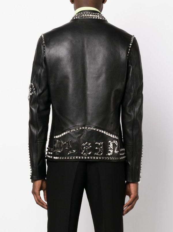 Philipp Plein Rockstud-embellished Leather Biker Jacket - Farfetch