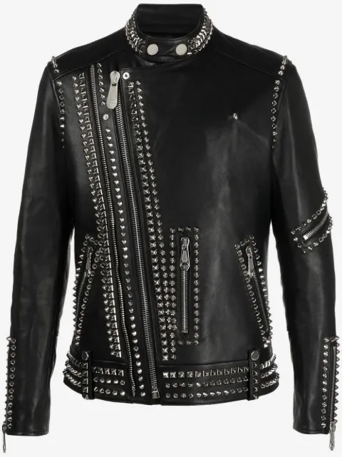 Philipp Plein chamarra biker con aplique Rockstud 