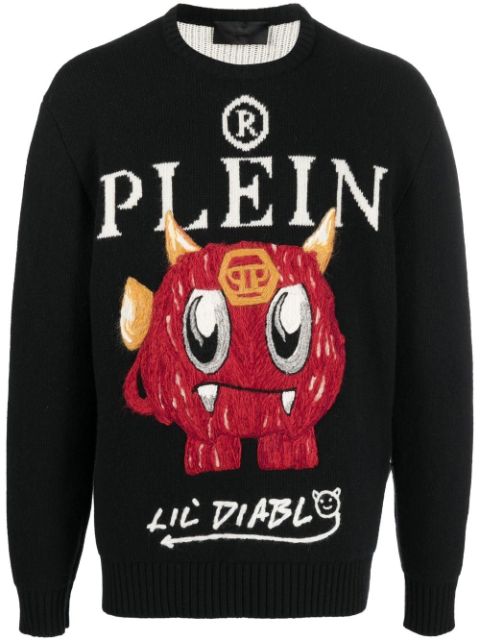 Philipp Plein embroidered-motif crew-neck jumper Men