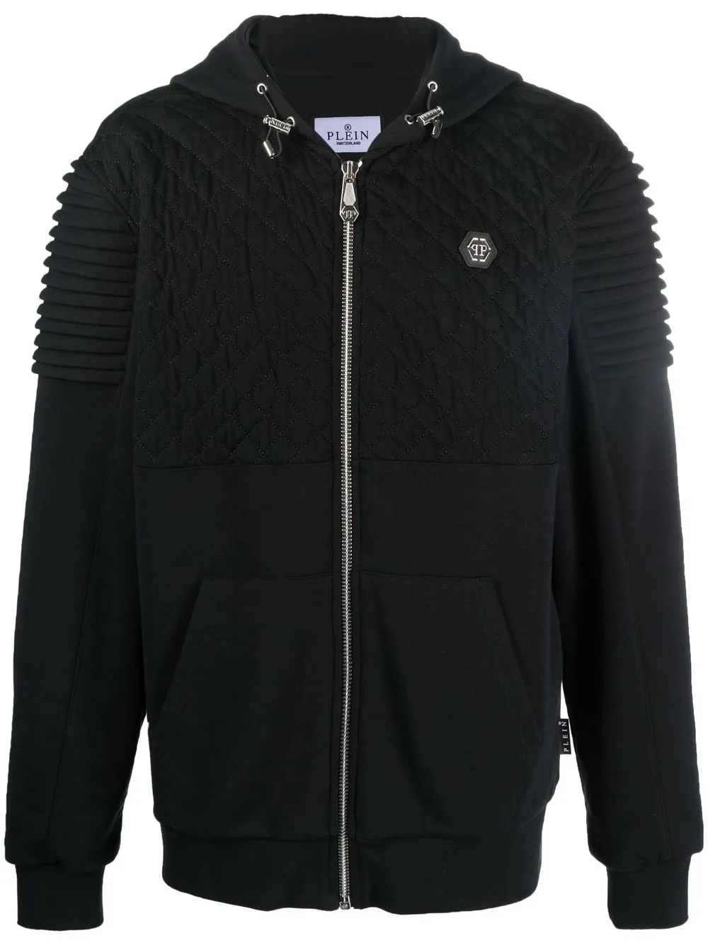 

Philipp Plein textured-finish logo-plaque hooded jacket - Black