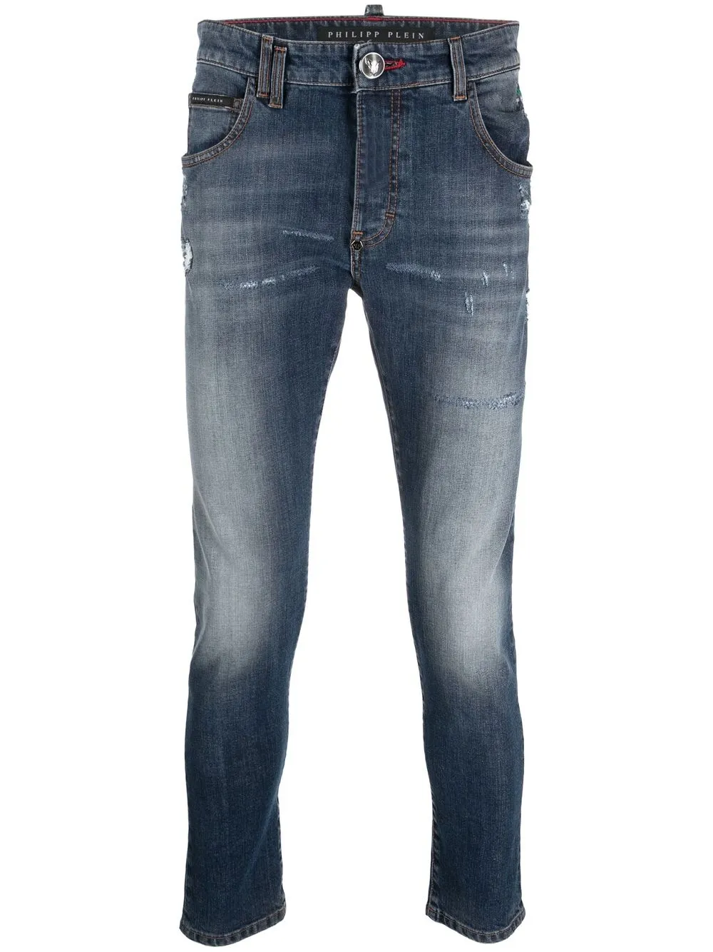 Philipp Plein Distressed-finish Skinny Jeans In Blue