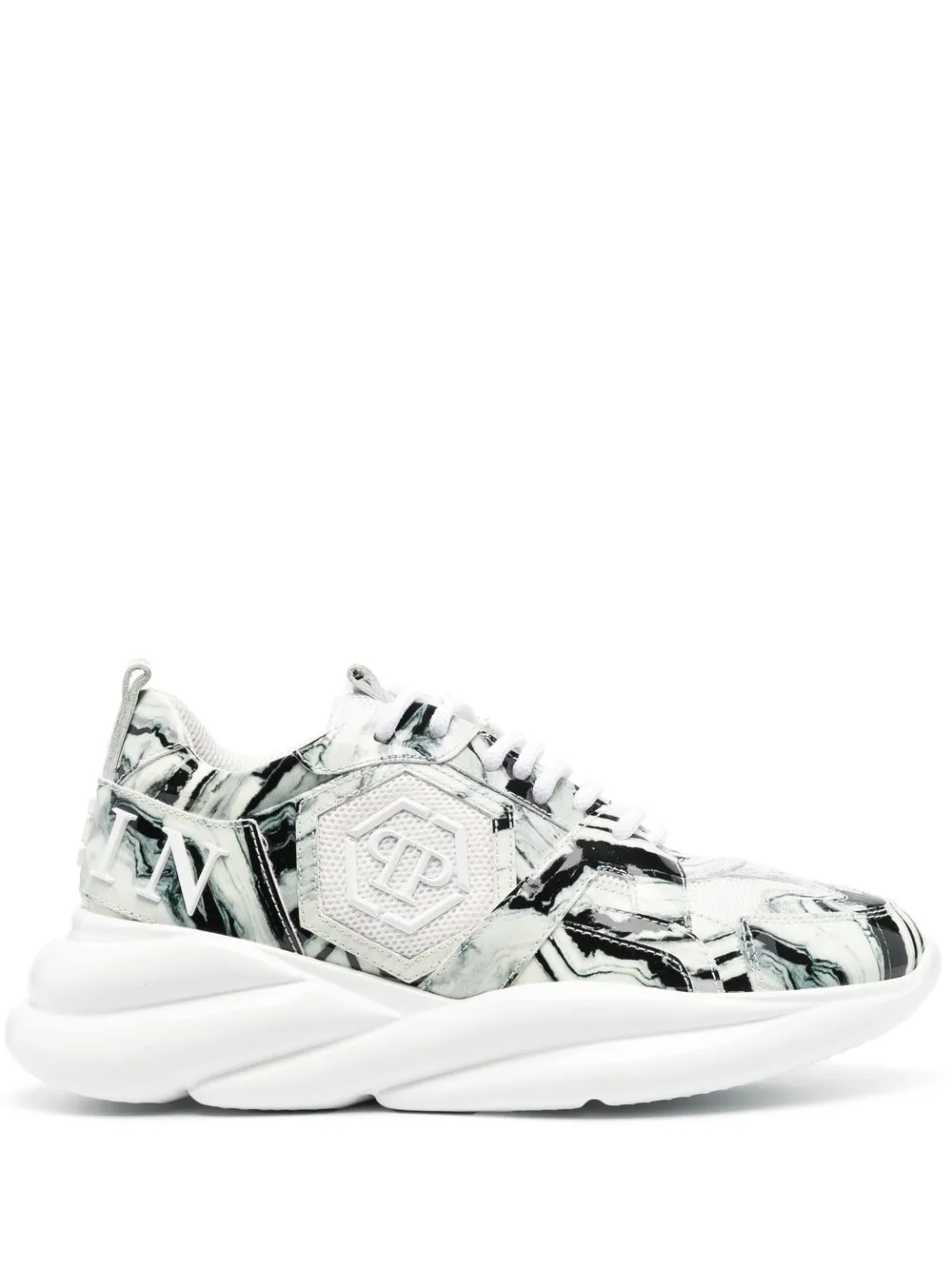 

Philipp Plein tenis bajos con estampado jaspeado - Blanco