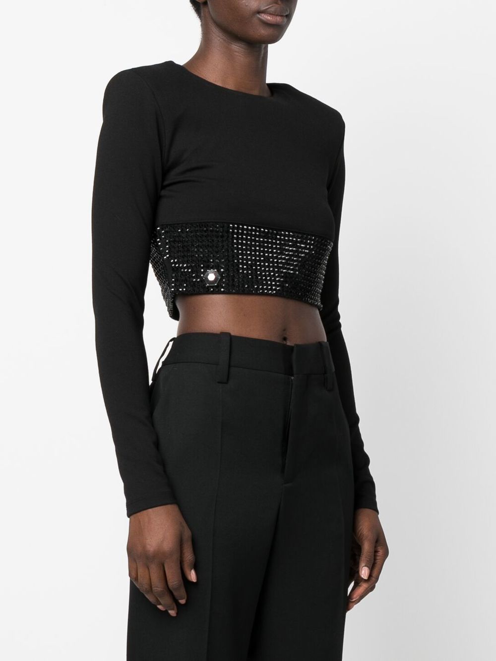 Philipp Plein crystal-embellished cropped long-sleeved top Women