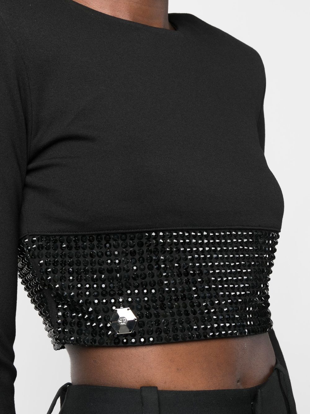 Philipp Plein crystal-embellished cropped long-sleeved top Women