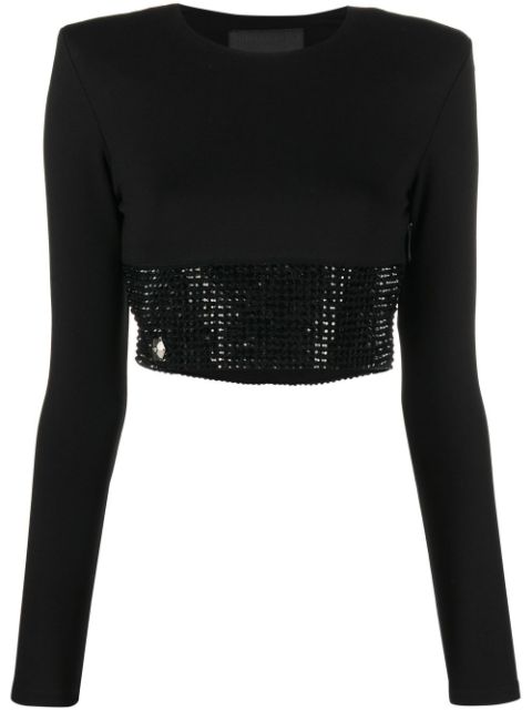 Philipp Plein crystal-embellished cropped long-sleeved top Women