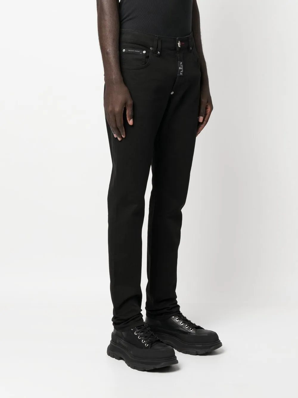  Philipp Plein Halbhohe Hexagon Slim Fit Jeans   Schwarz 