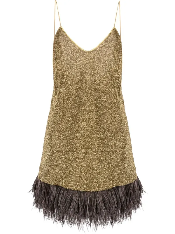 Osree Lumire Plumage Slip Mini Dress | Gold | FARFETCH