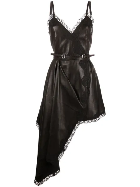 Alexander McQueen asymmetric lace-trim leather dress