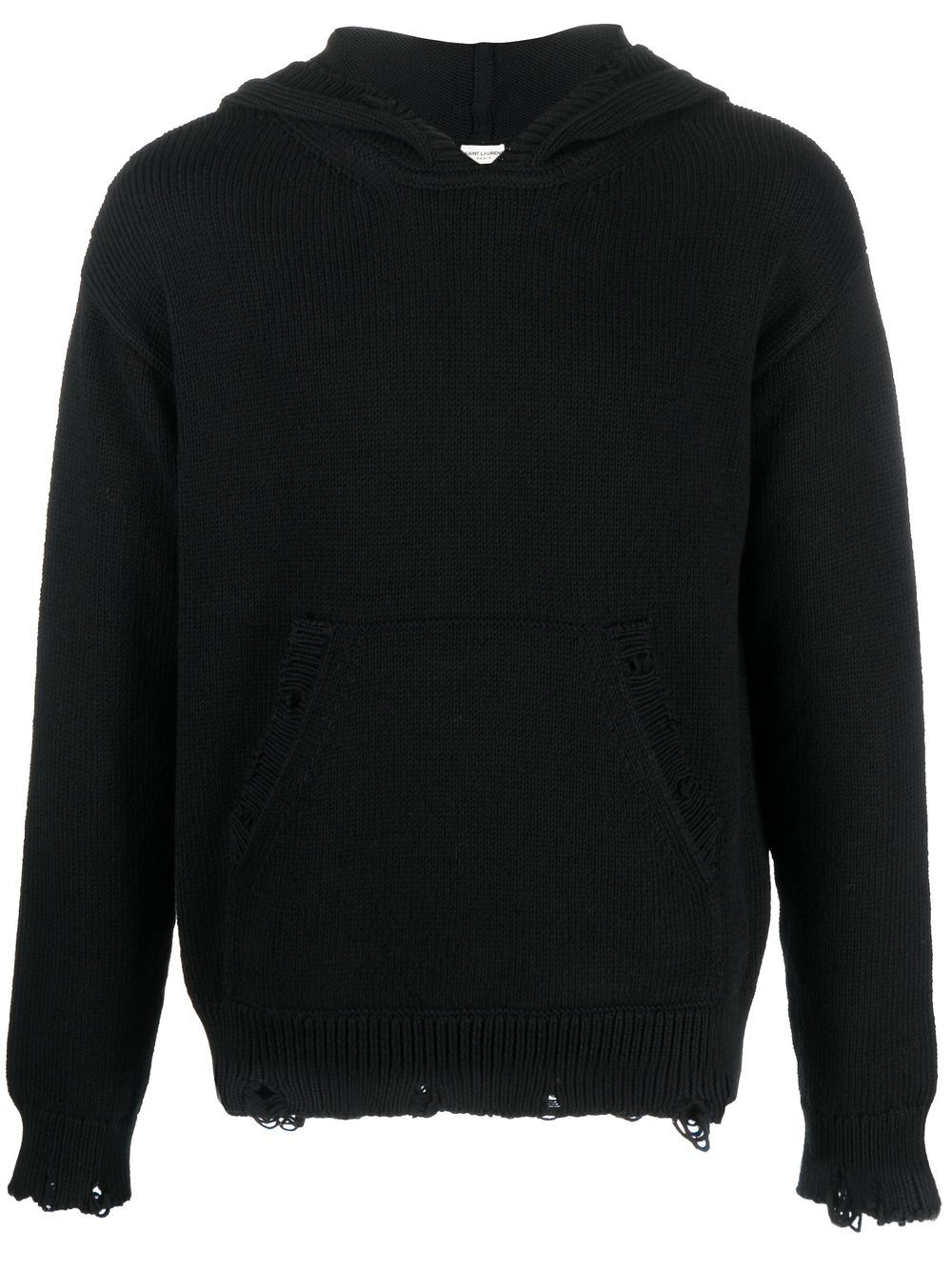 Shop Saint Laurent Distressed Knitted Hoodie In Black