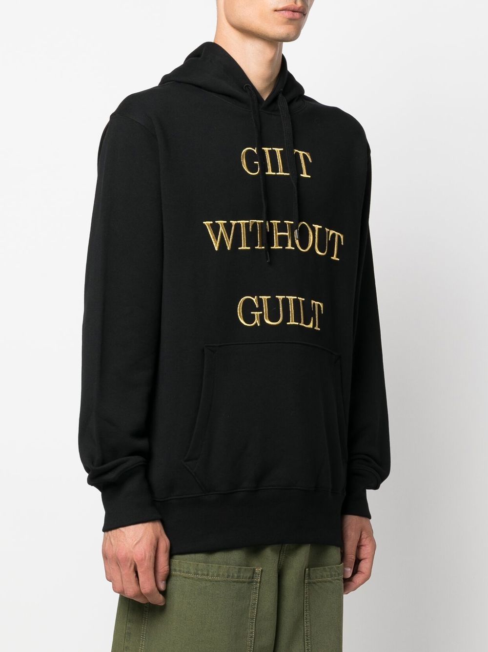 Shop Moschino Embroidered-slogan Long-sleeve Hoodie In Black