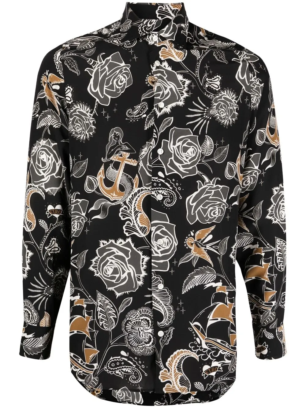 

ETRO rose-print silk button-up shirt - Black