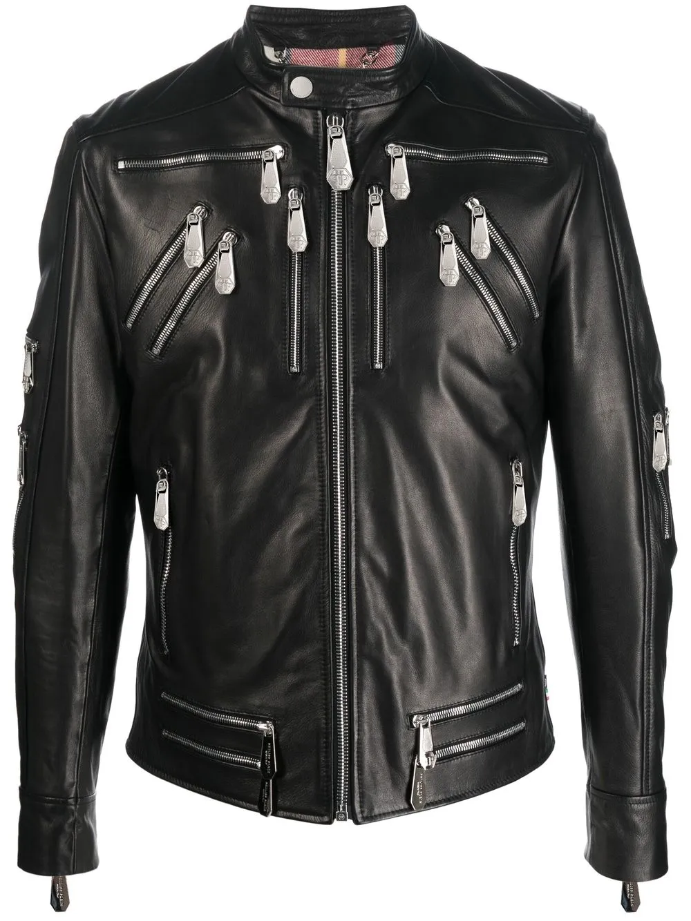 

Philipp Plein zip-detail leather jacket - Black