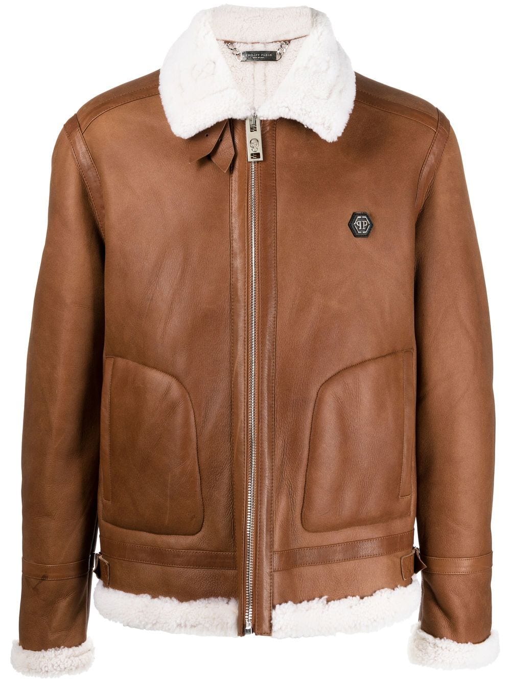Philipp Plein Shearling-lined Leather Jacket In Brown