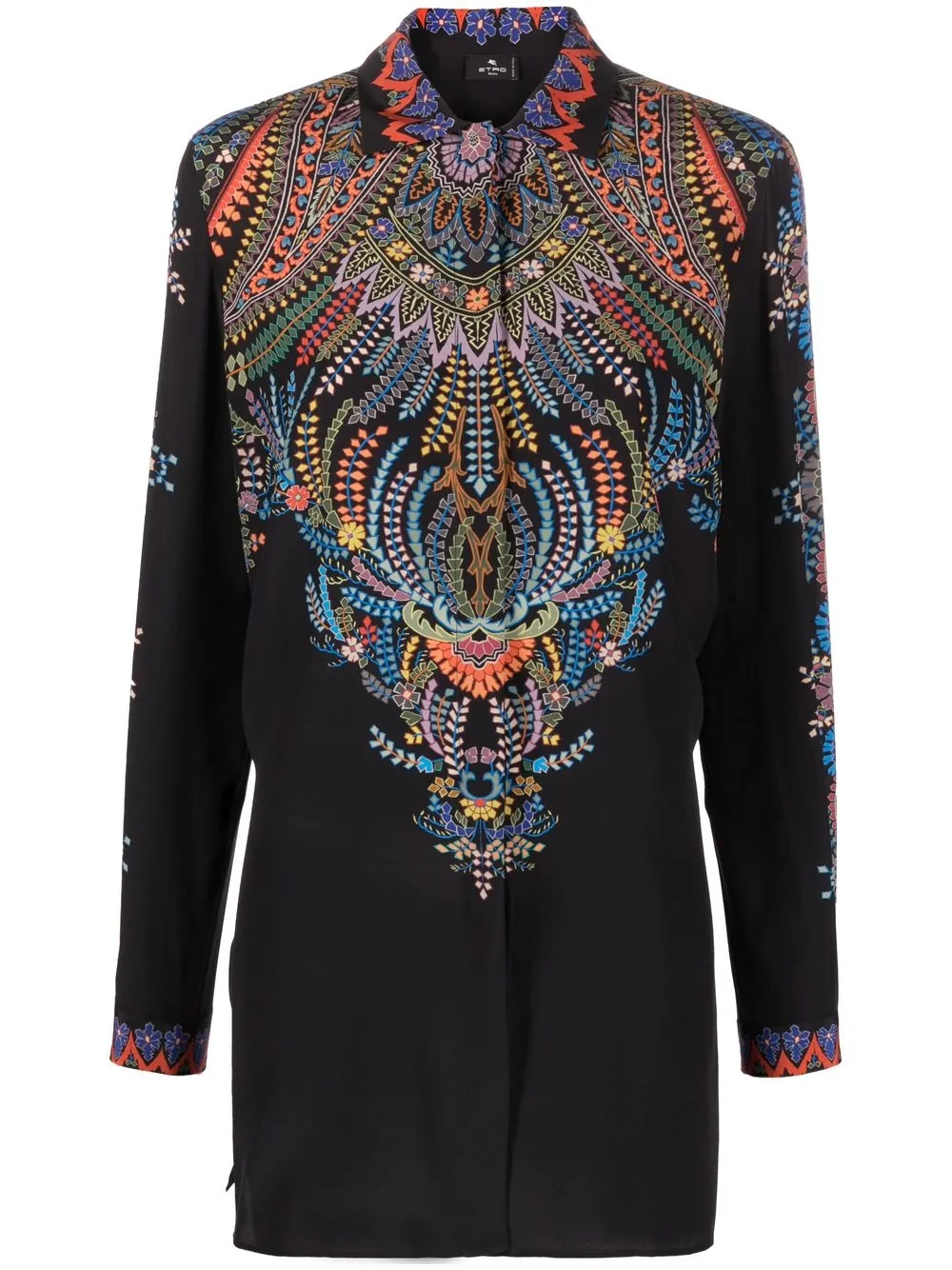 

ETRO camisa de seda con hojas estampadas - Negro