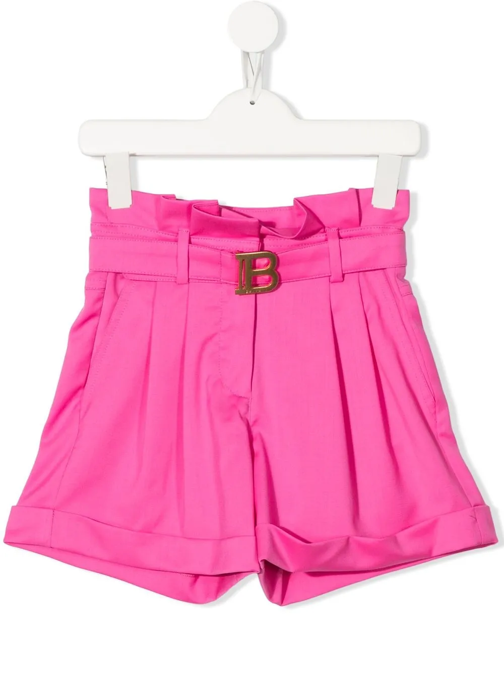 

Balmain Kids logo-plaque virgin-wool shorts - Pink