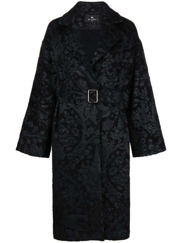ETRO floral-embroidered Belted Coat - Farfetch
