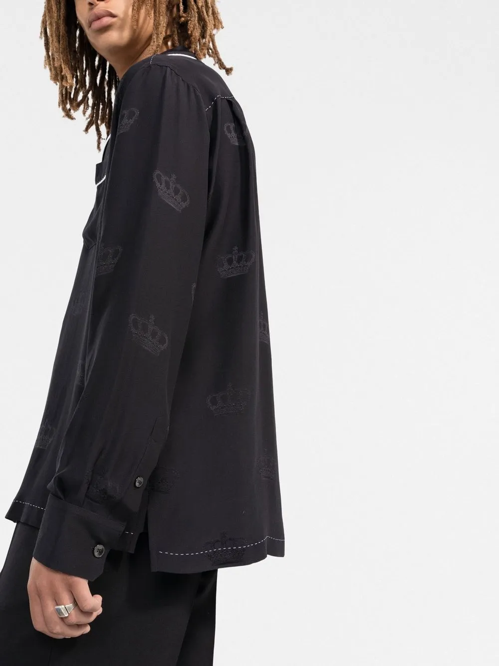 contrast-stitch silk shirt