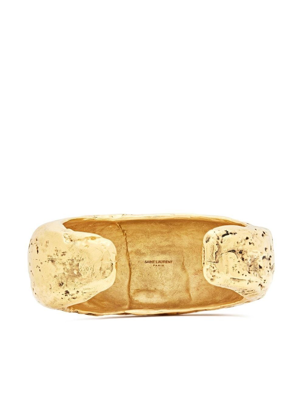 Shop Saint Laurent Textured Cuff Bracelet In Gold