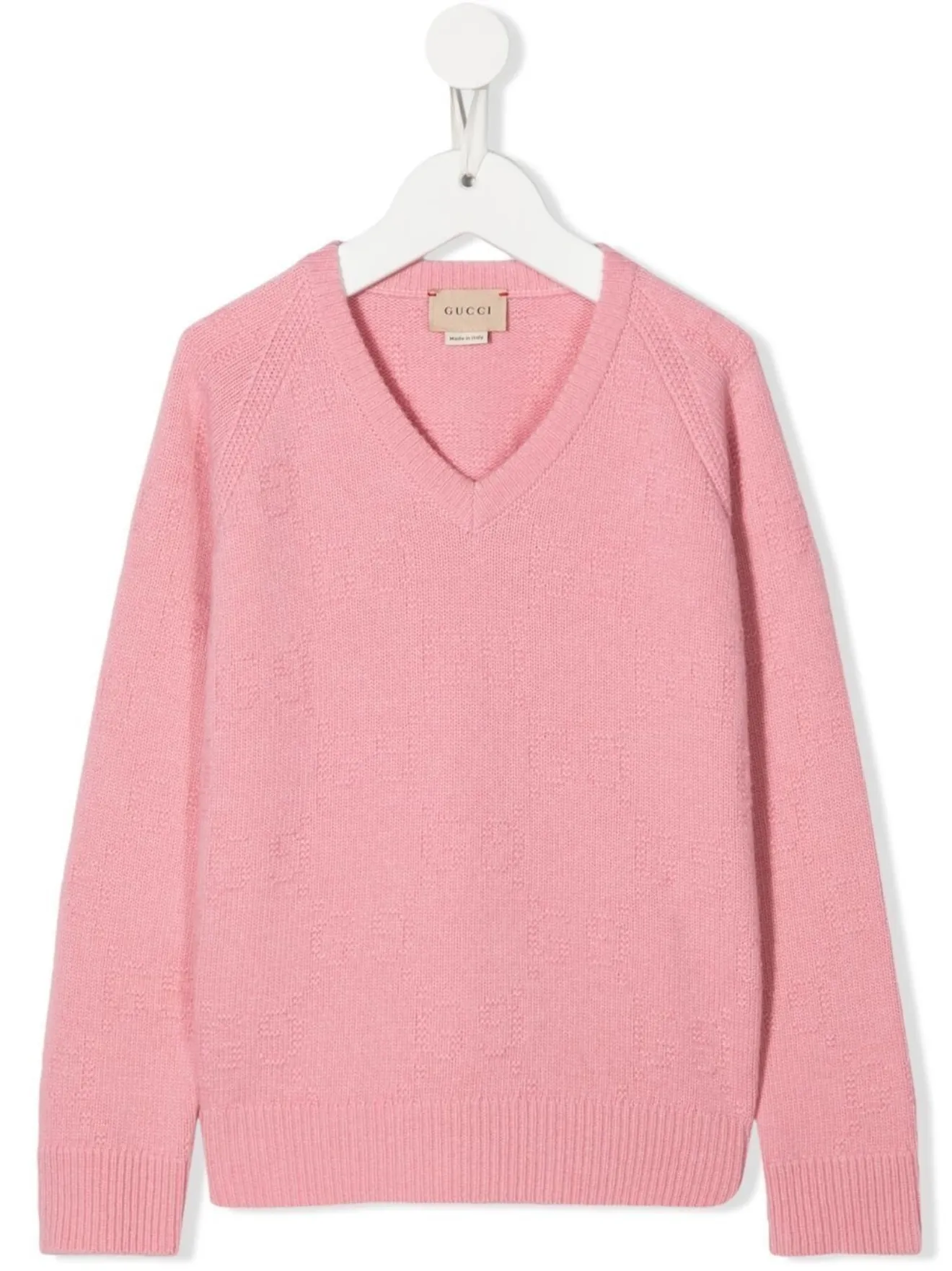 Gucci Kids GG feltedwool Vneck jumper pink MODES