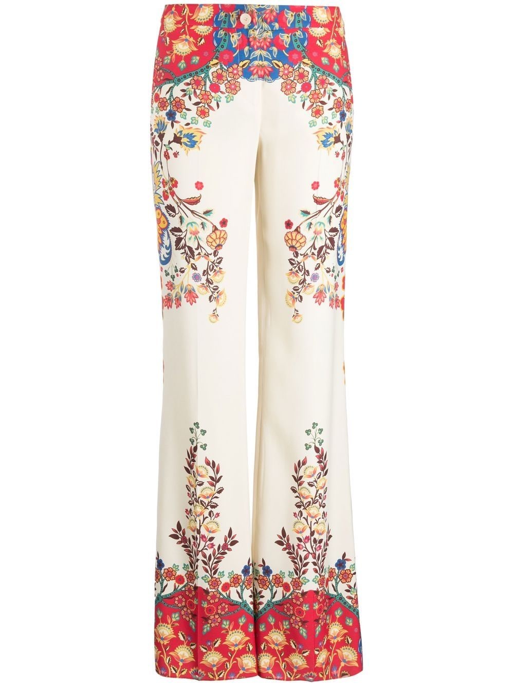 Shop Etro Printed Flared Trousers In White