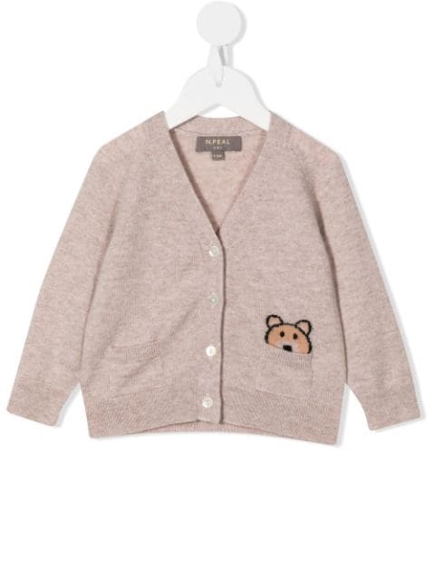 N.PEAL KIDS Bear Pocket cashmere cardigan