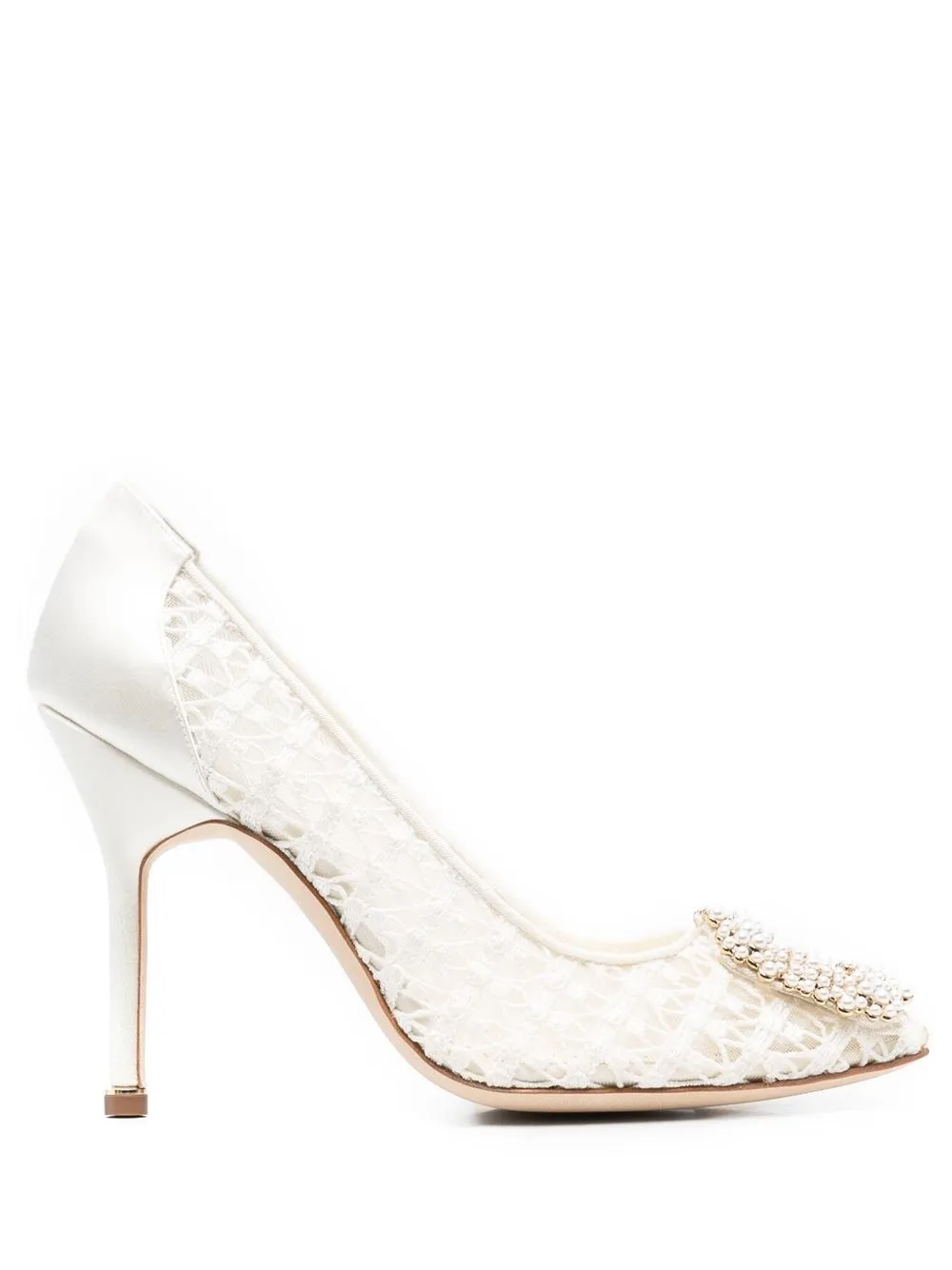 

Manolo Blahnik zapatillas Hangisi Pearl con tacón de 105mm - Blanco