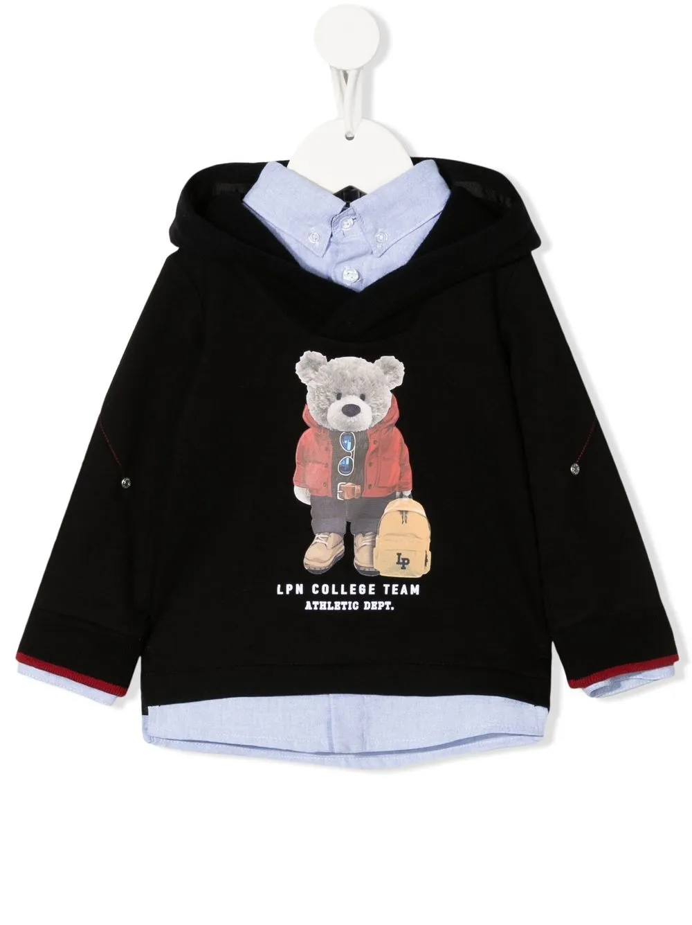

Lapin House teddy bear-print layered hoodie - Black