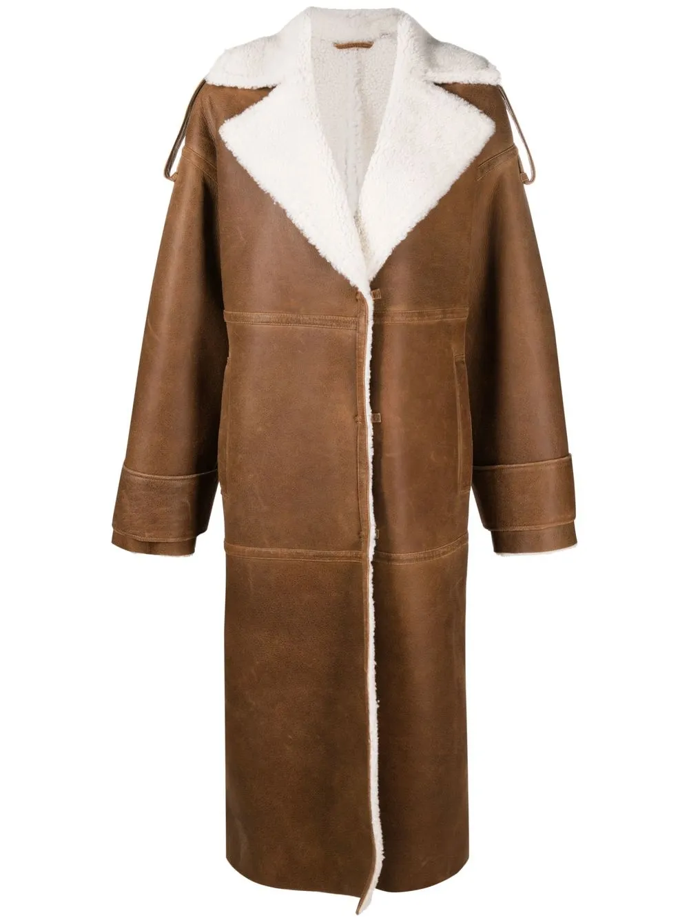 

REMAIN Osila shearling-trim leather coat - Brown