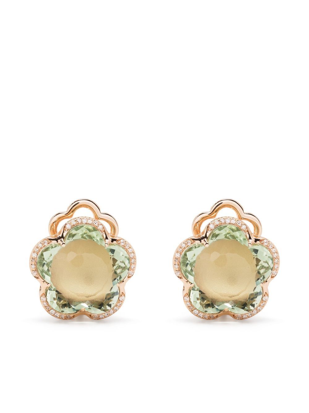 18kt rose gold Bon Ton diamond and prasiolite earrings