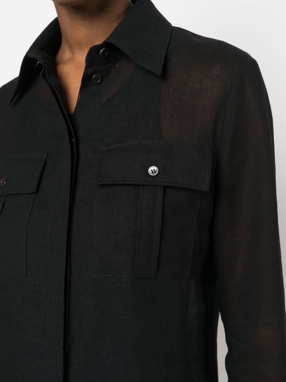 Shop Michael Kors Semi-sheer Linen Shirt In Black