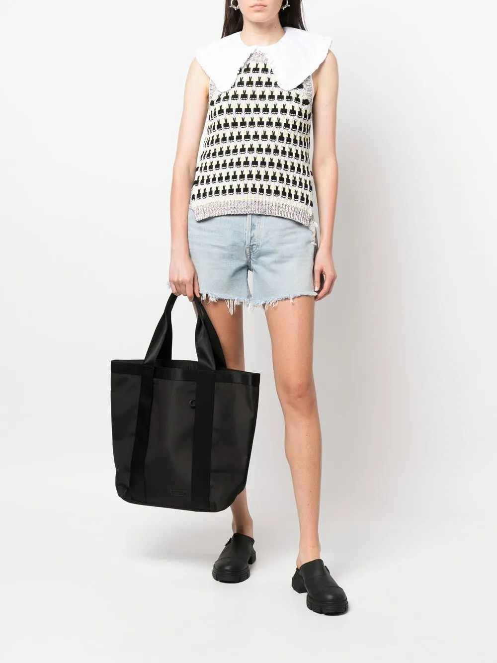 GANNI Shopper met handgreep - Zwart