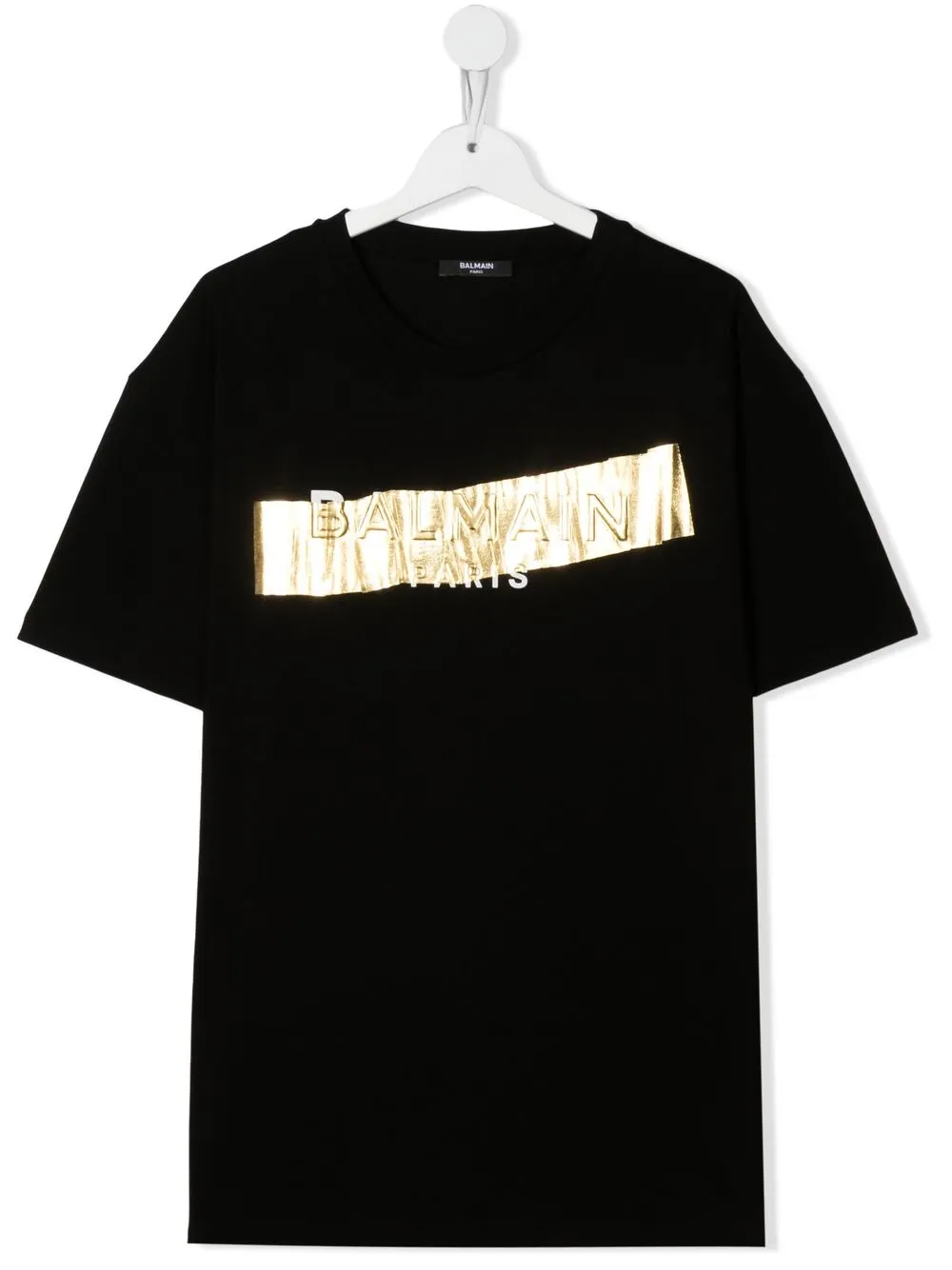 

Balmain Kids playera con logo metalizado - Negro