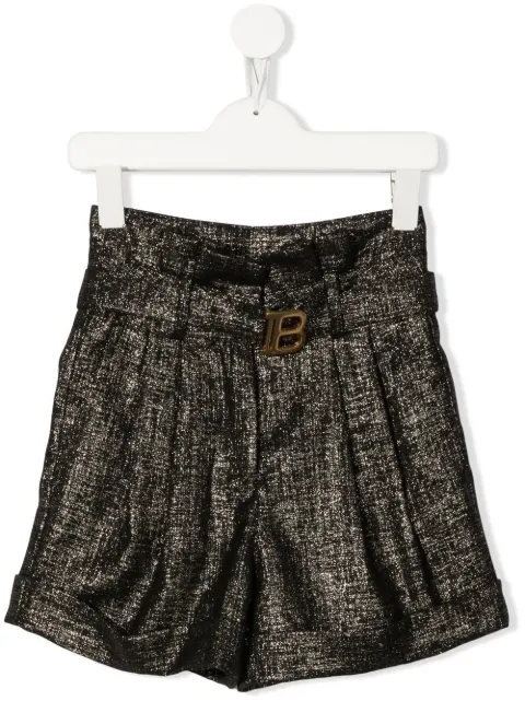 Balmain Kids metallic high-waisted shorts