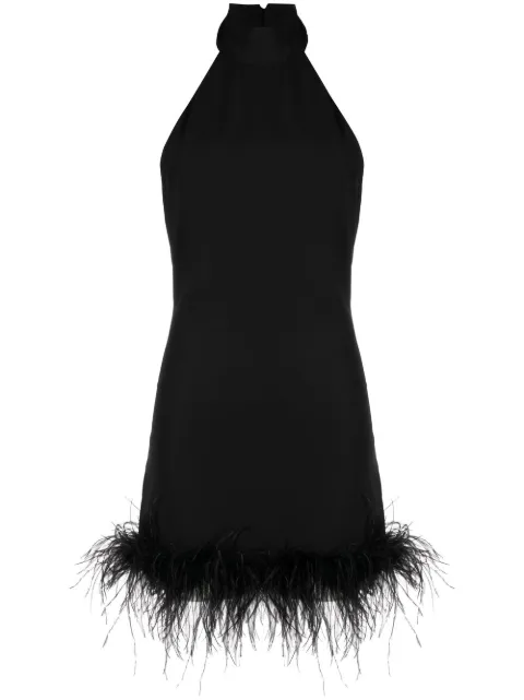 De La Vali Fuego feather-trim halterneck dress