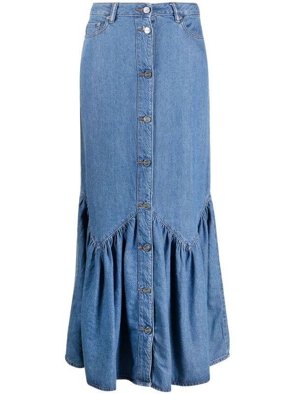 denim ruffle hem skirt