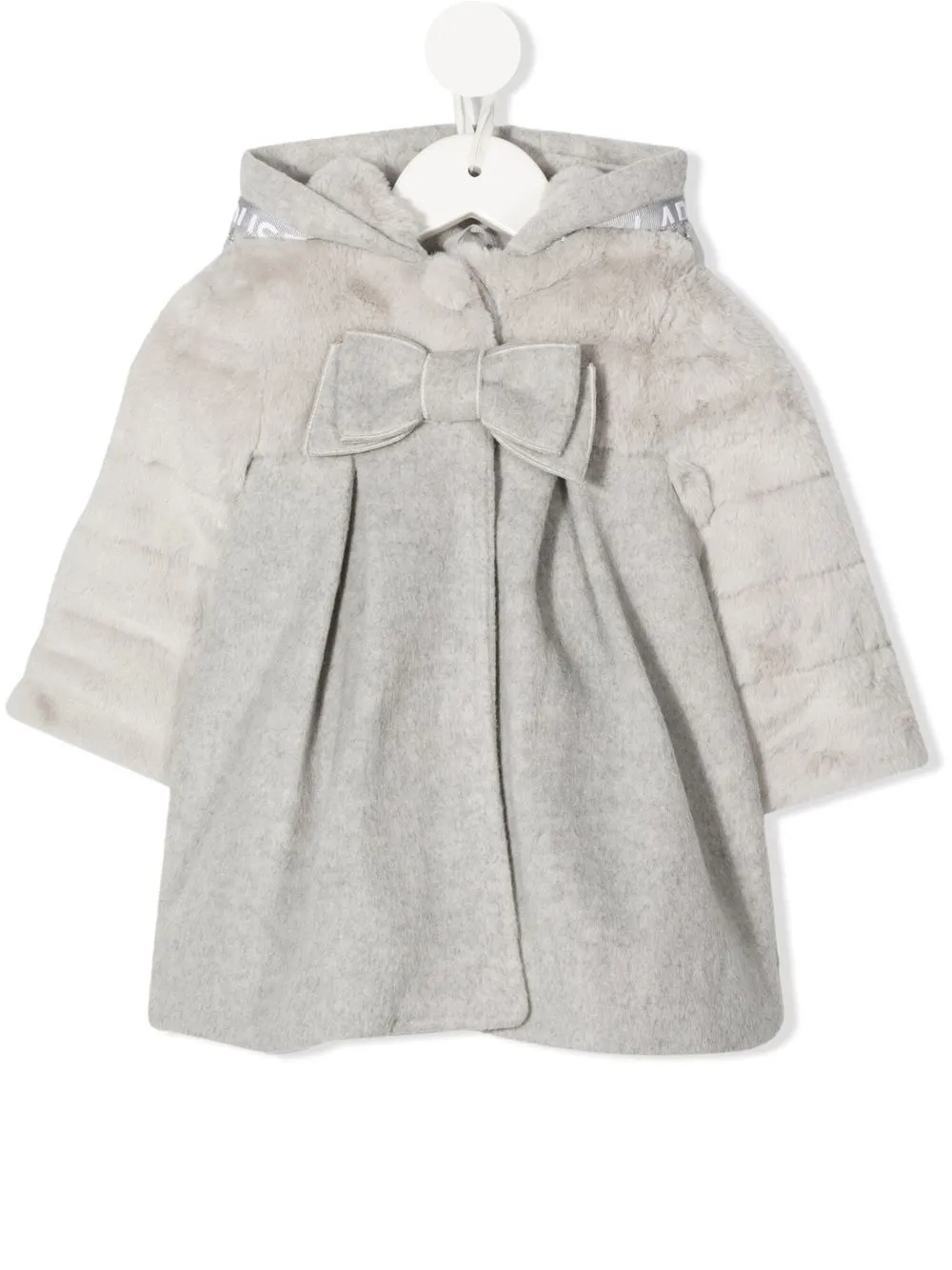 

Lapin House bow-embellished hooded coat - Grey