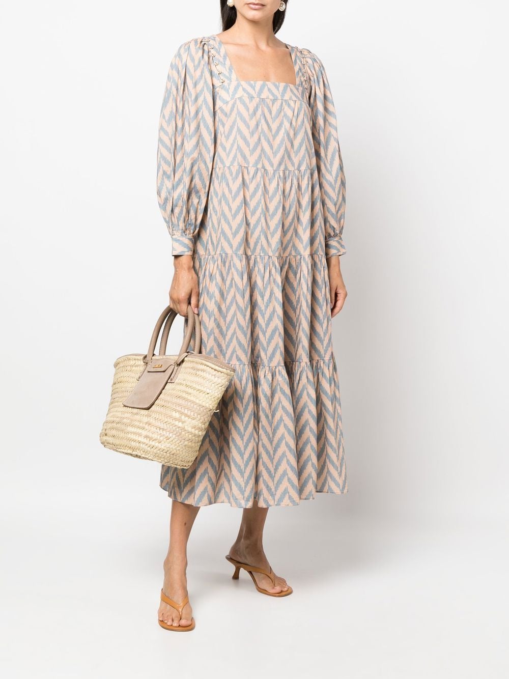 Shop Ulla Johnson Georgina Chevron-print Tiered Dress In Neutrals