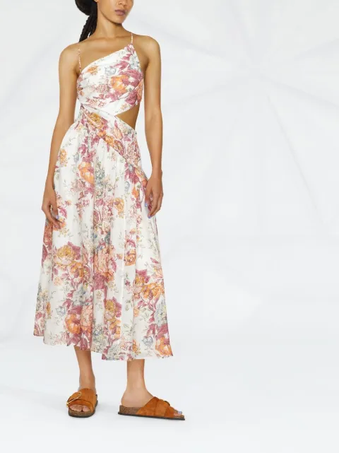 ZIMMERMANN Pattie Asymmetric Floral Dress - Farfetch