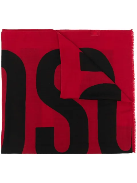 logo-print wool scarf