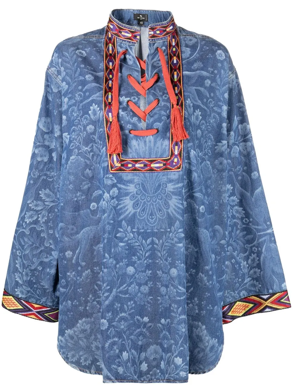 

ETRO top estilo túnica de mezclilla con ribete geométrico - Azul