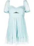 Self-Portrait pleated lace-trim mini dress - Green